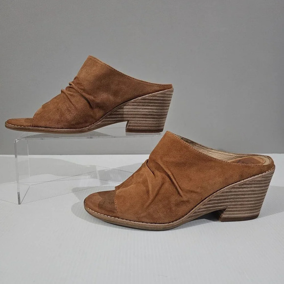 Sofft Strathmore Mule Womens 9.5 Ginger Tan Suede Peep Toe Wedge Heel - Picture 2 of 15